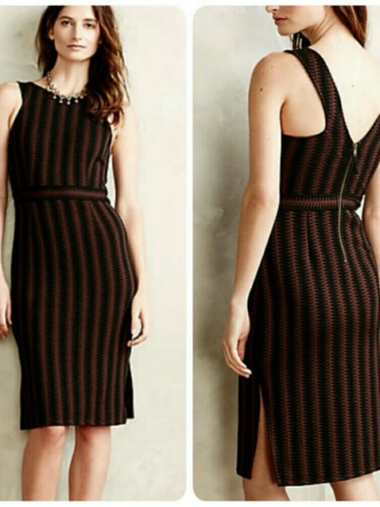 Anthropologie Dresses & Skirts - Anthropologie Maeve Meridian Brown Black Midi Dress Size Small Office Bodycon